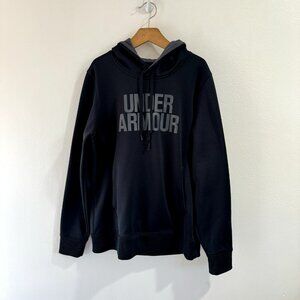 Under Armour Hoodie Sweatshirt Youth M Loose Black Gray Logo Fleece Pockets